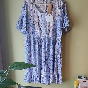 Umgee Blue and Cream Floral Dress